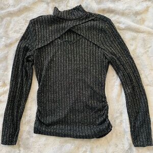 DKNY Black and Gold Metallic Ribbed Sweater